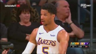 April 8, 2018 - Jazz vs. Lakers - Josh Hart Blocks Donovan Mitchell Dunk Attempt