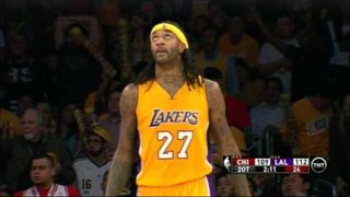 January 29, 2015 - Bulls vs. Lakers - Jordan Hill Blocks Derrick Rose
