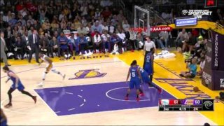 March 22, 2015 - 76ers vs. Lakers - Jeremy Lin No Look Bounce Pass To Wesley Johnson For Dunk