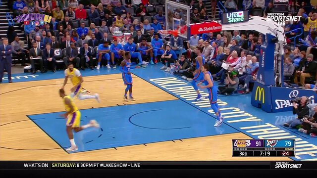 Anthony Davis Taps It To LeBron James For Dunk - Lakers vs. Thunder - November 22, 2019