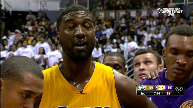 October 6, 2015 - Jazz vs. Lakers - Trevor Booker Slaps Roy Hibbert Upside The Head And Gets Ejected