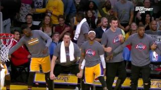 November 4, 2016 - Warriors vs. Lakers - Larry Nance Jr. Monster Dunk On David West