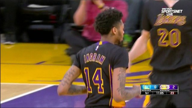 November 25, 2016 - Warriors vs. Lakers - Brandon Ingram Blocks Kevin Durant Then Luol Deng Dunks