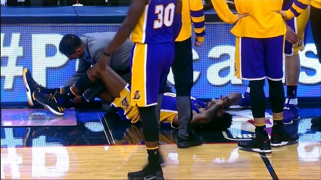 November 29, 2016 - Lakers vs. Pelicans - Nick Young Strains His Achilles