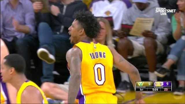 March 17, 2017 - Bucks vs. Lakers - Nick Young Dunks On Thon Maker